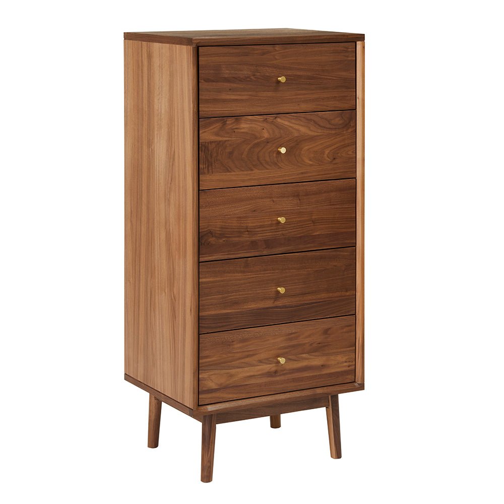 Wright Walnut Tallboy Chest of 5 Drawers - Miola