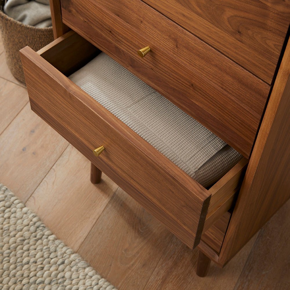 Wright Walnut Tallboy Chest of 5 Drawers - Miola