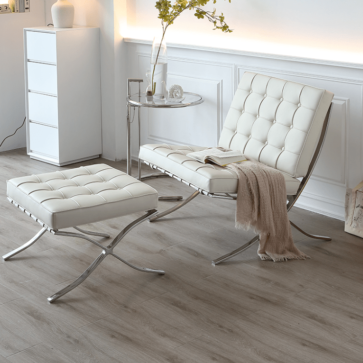 Barcelona Chair And Ottoman, White Leather - Miola