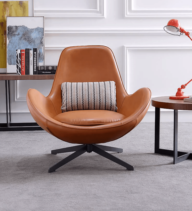 Snail Swivel Accent Armchair, Brown Leather - Miola