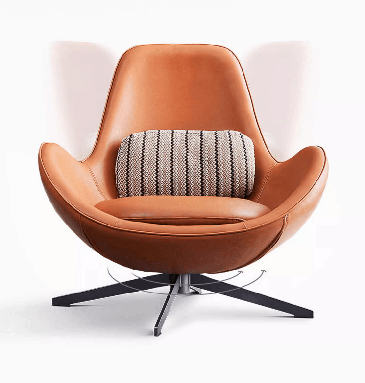 Snail Swivel Accent Armchair, Brown Leather - Miola
