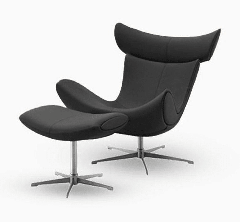 Imola Chair And Ottoman, Star Legs & Black Leather - Miola