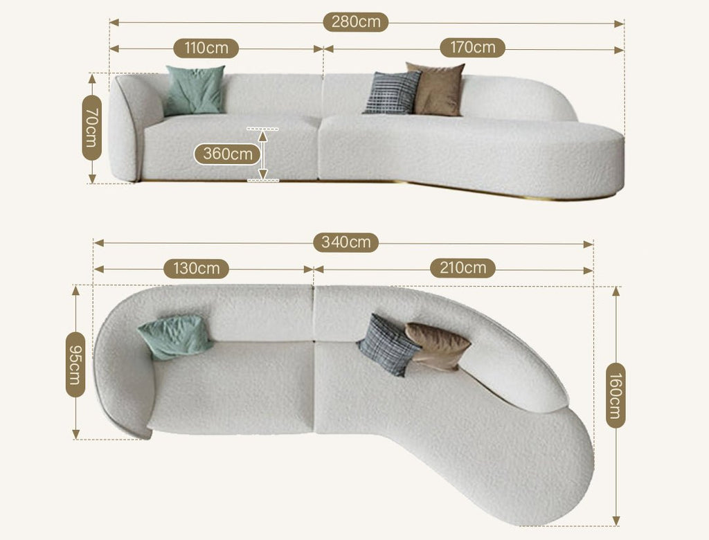 Welby Three Seater Curved Sofa, White - Miola