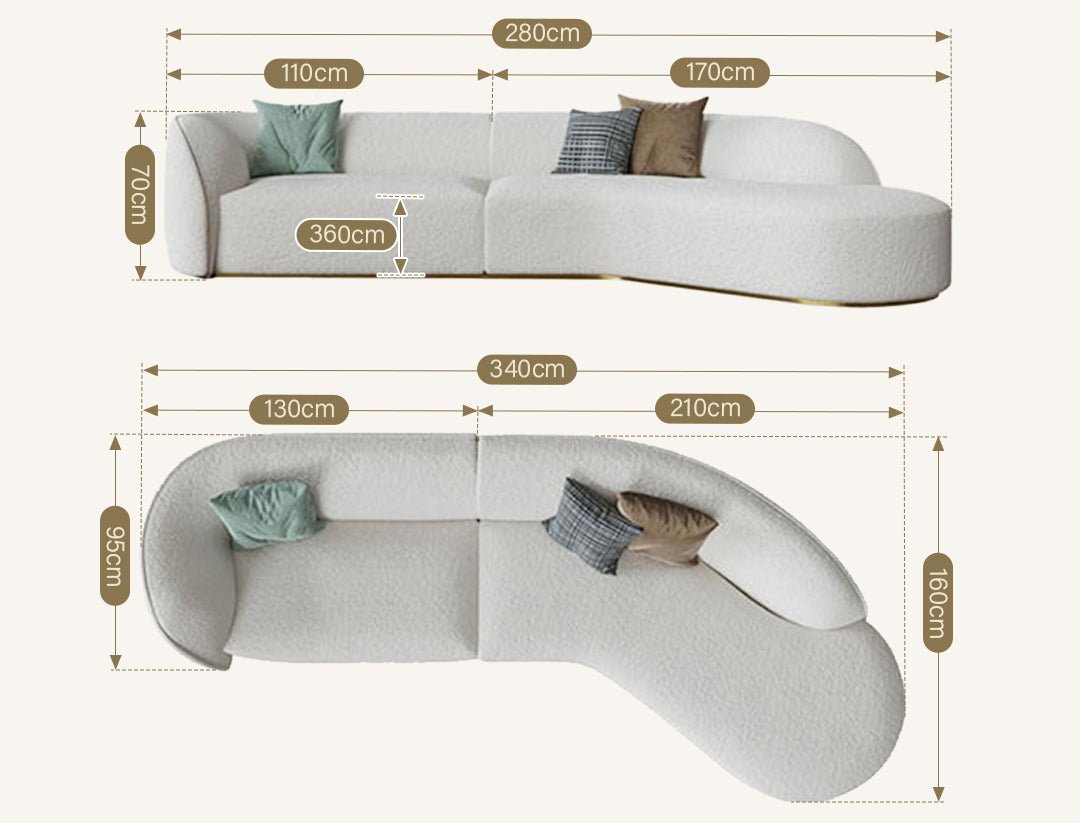 Welby Three Seater Curved Sofa, White - Miola