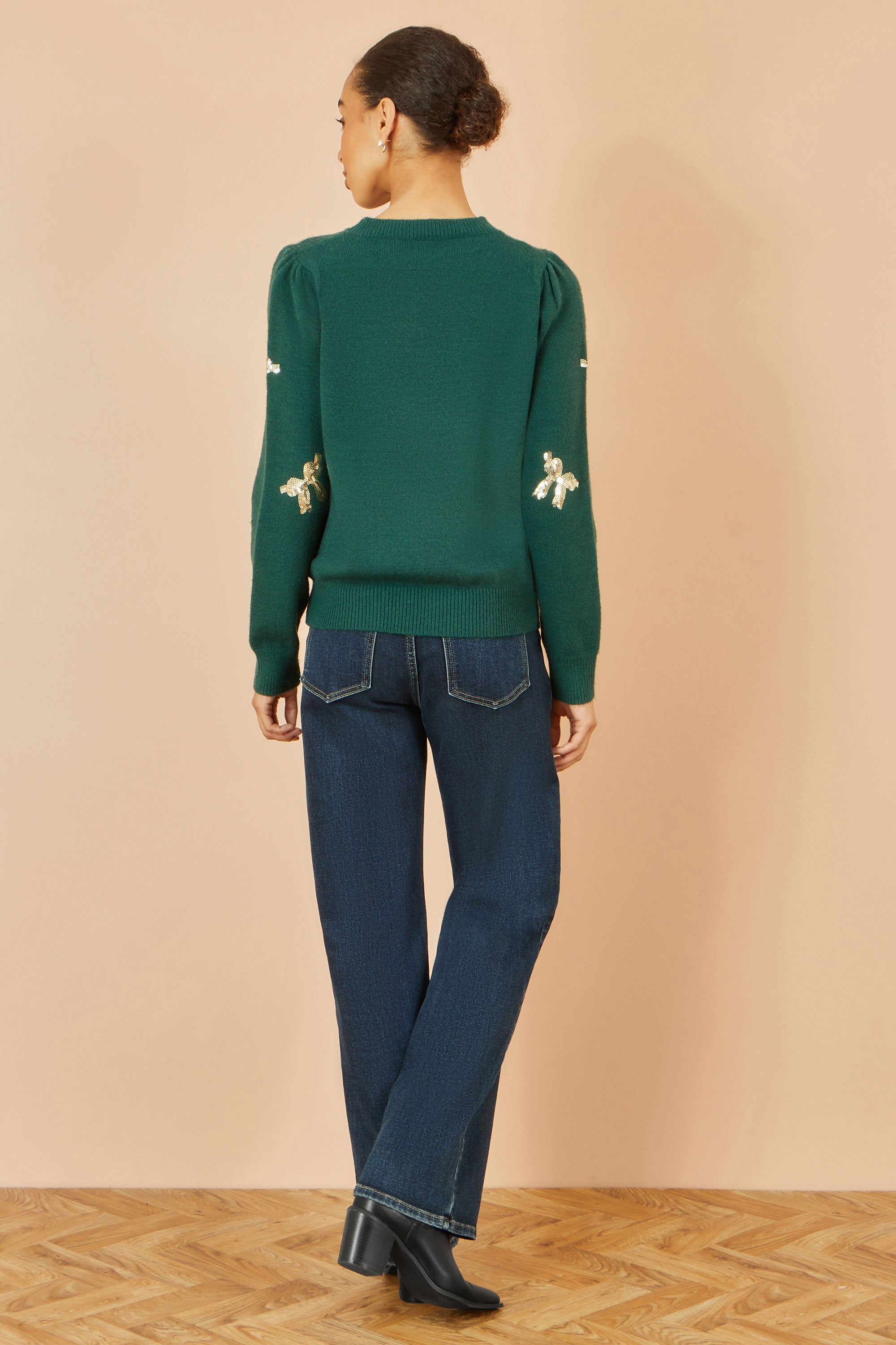 Green Sequin All Over Applique Bow Knitted Jumper