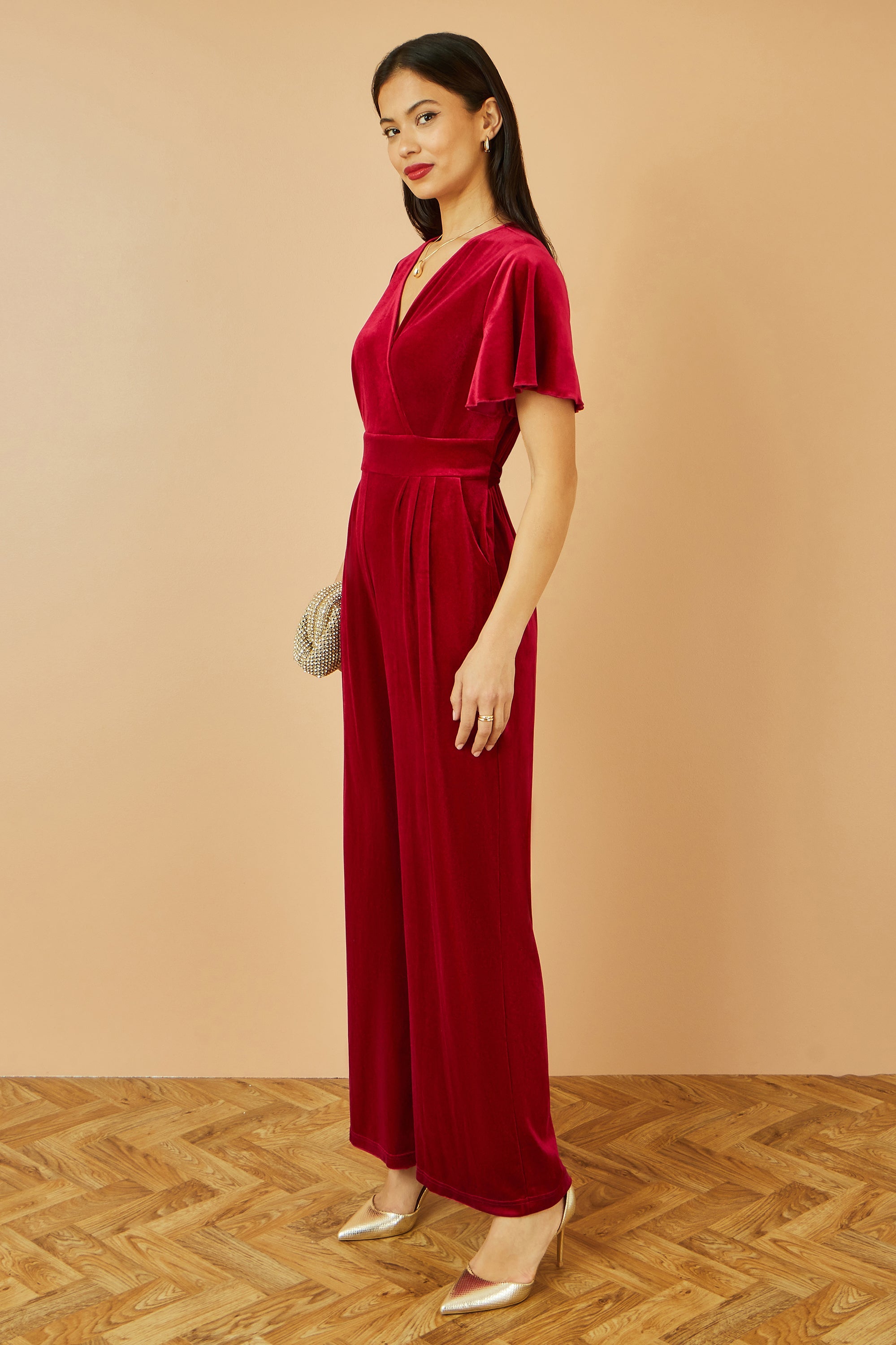 Red Jumpsuit with Angel Sleeves - Miola
