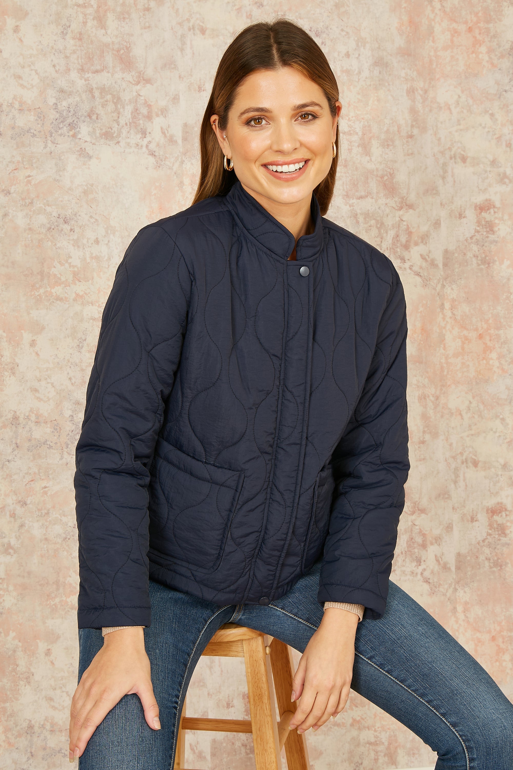 Navy Short Quilted Jacket .