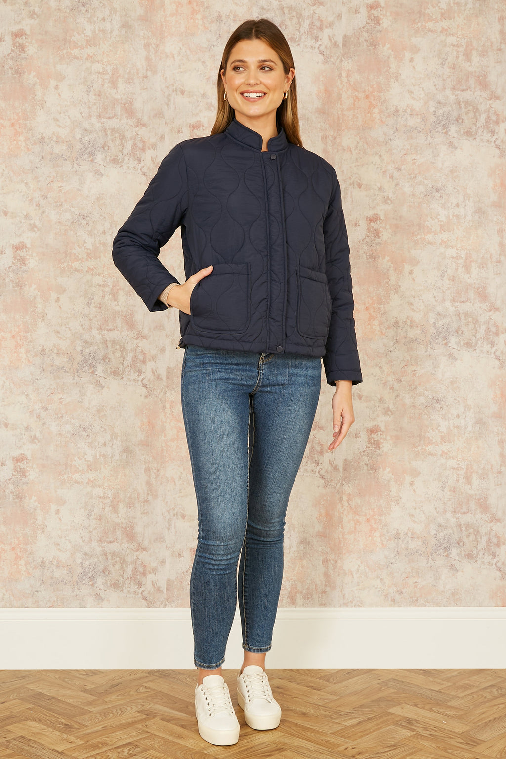 Navy Short Quilted Jacket .