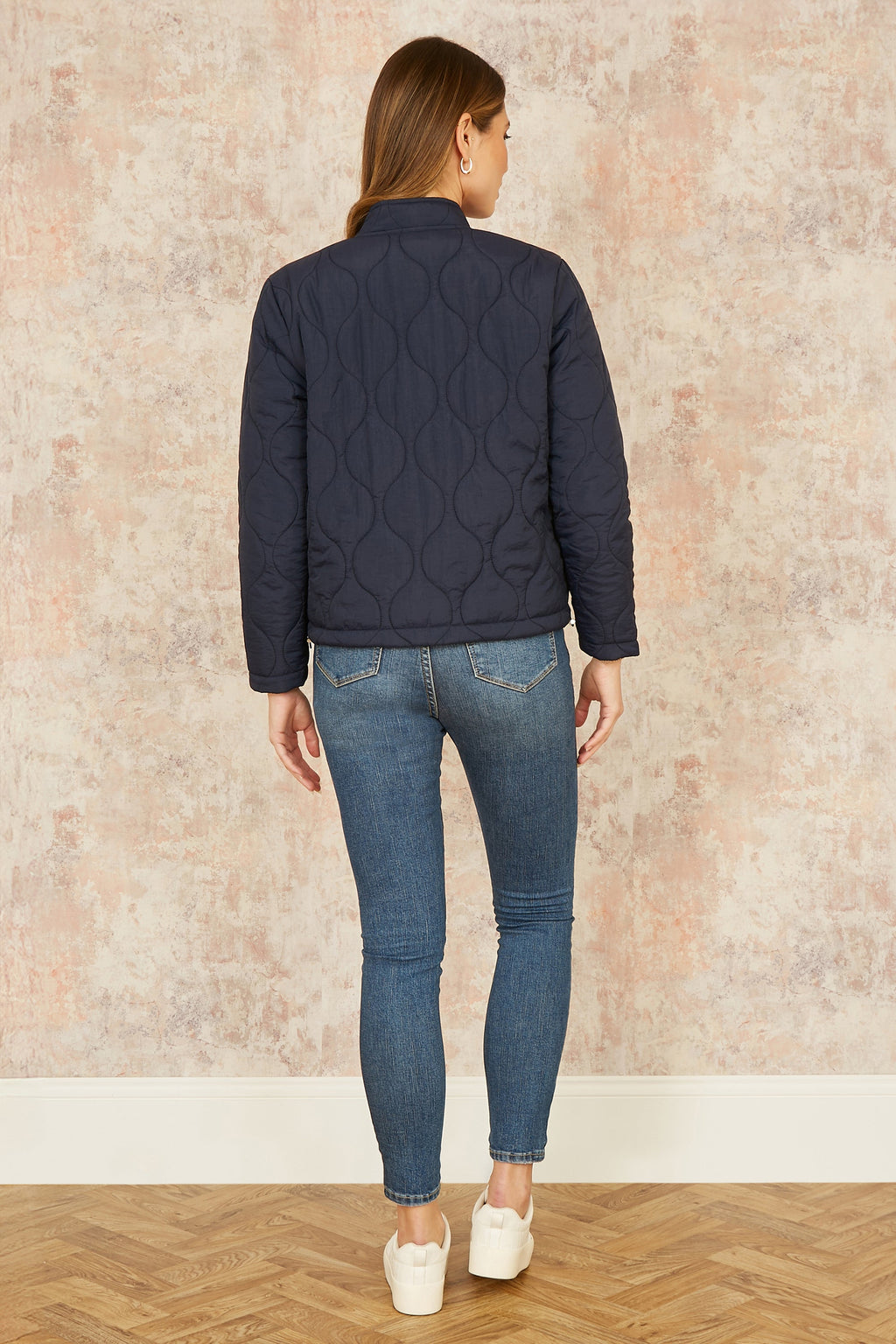 Navy Short Quilted Jacket .