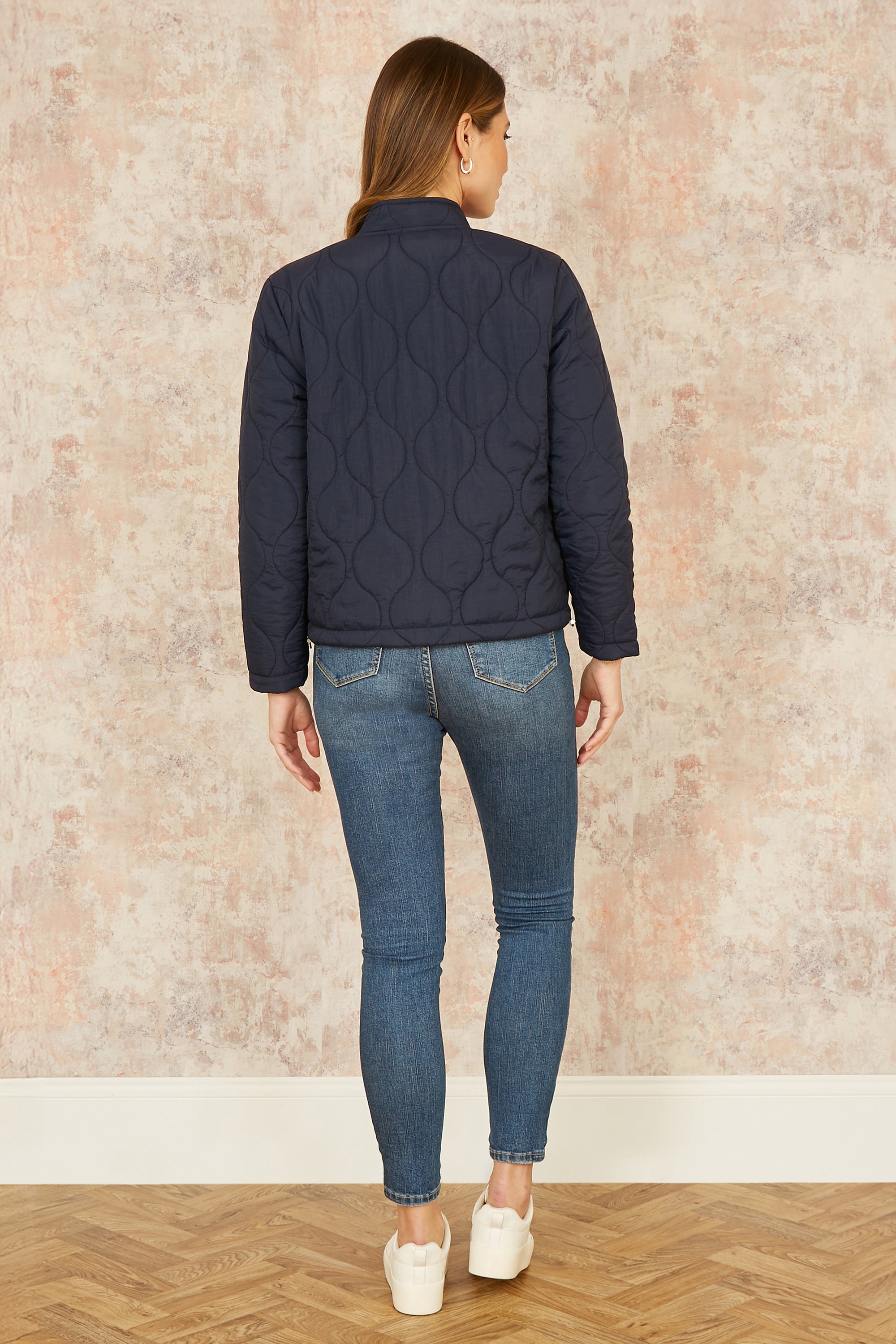Navy Short Quilted Jacket .