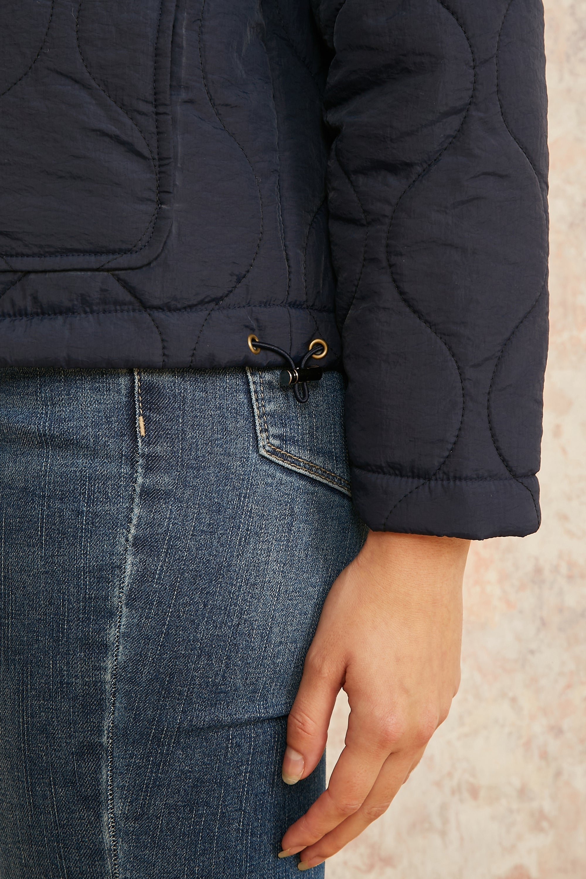 Navy Short Quilted Jacket .