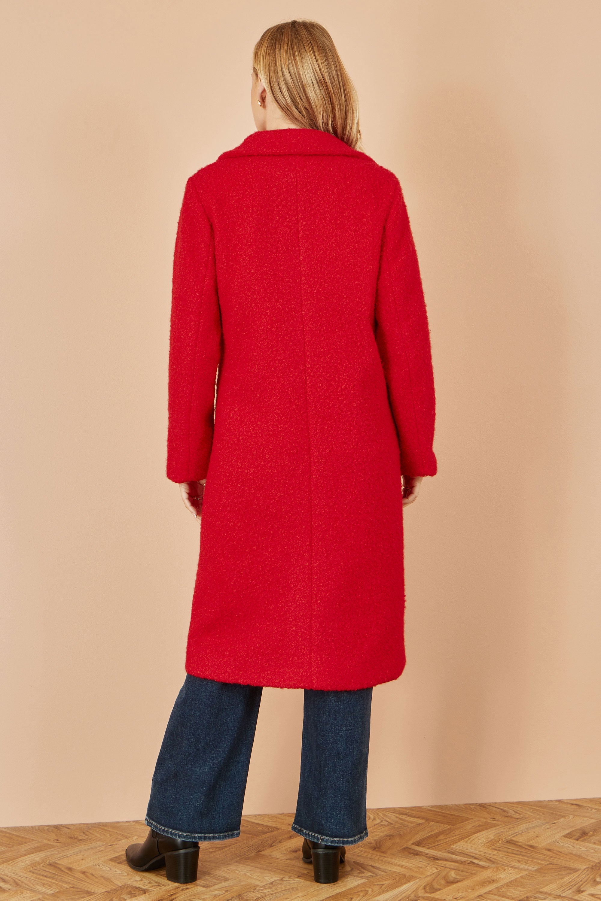 Red Boucle Long Line Coat - Miola