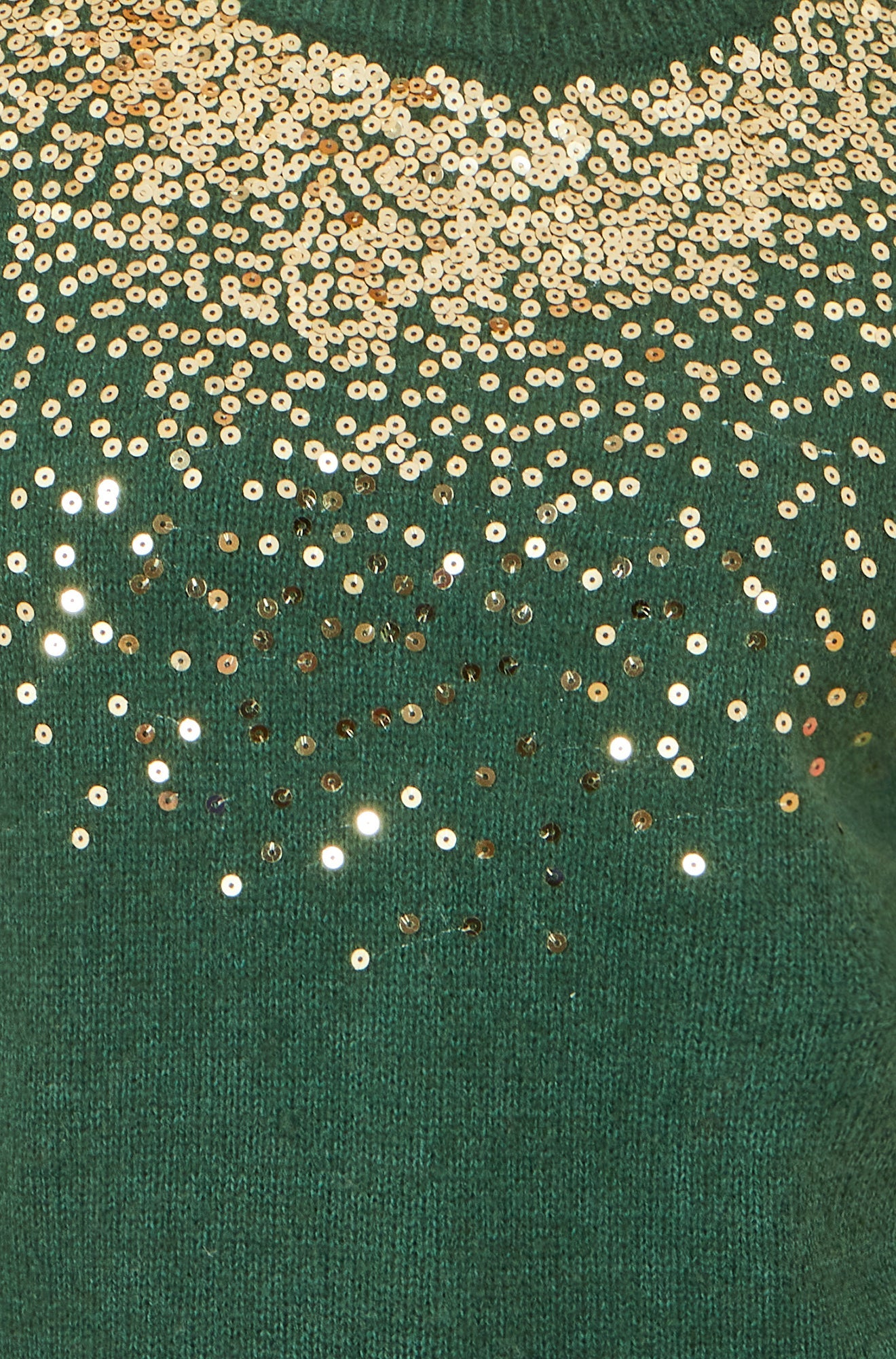 Green Relaxed Knitted Jumper With Scattered Sequin Neckline