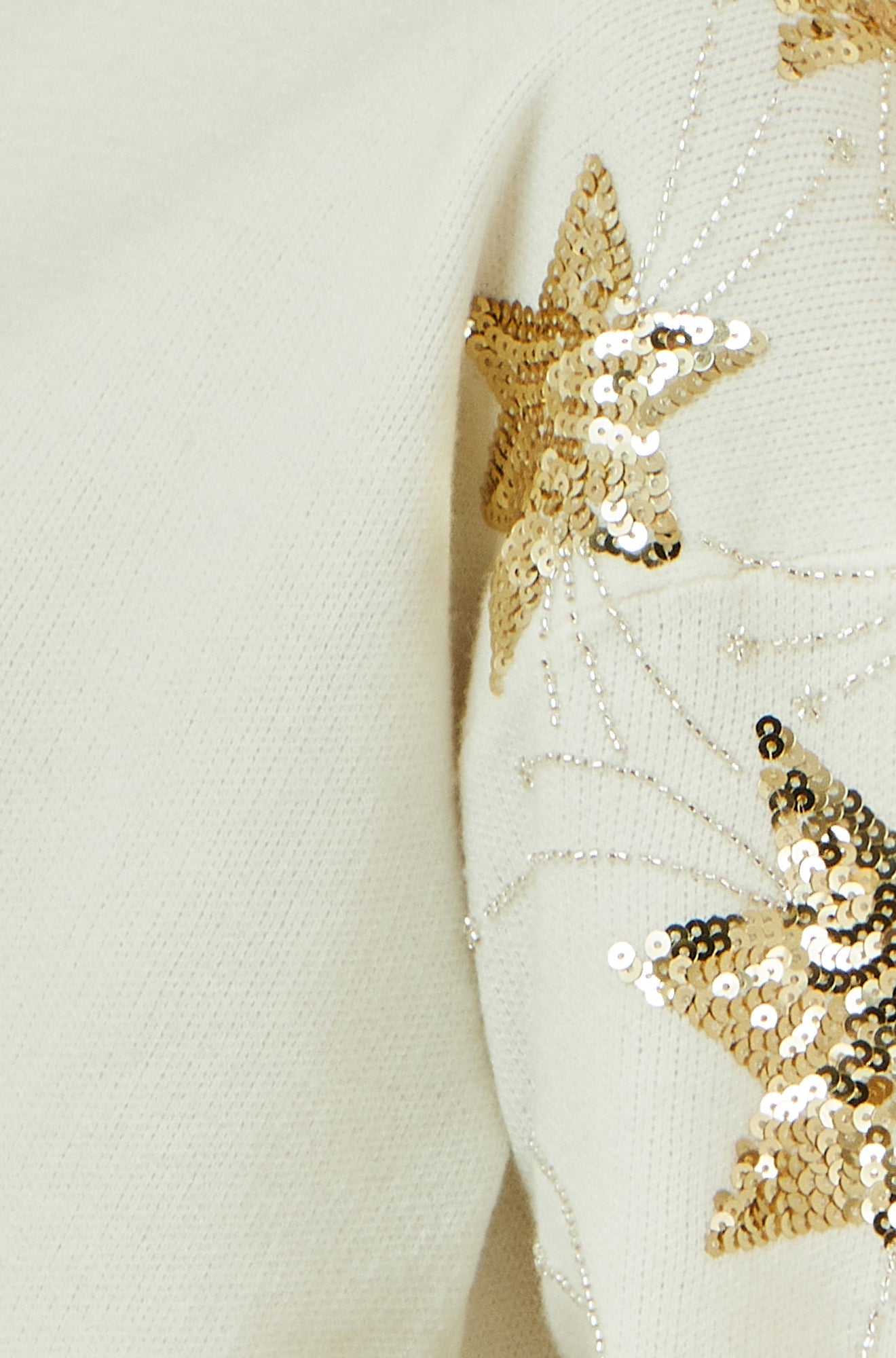White Relaxed Fit Jumper With Sequin Star Sleeves