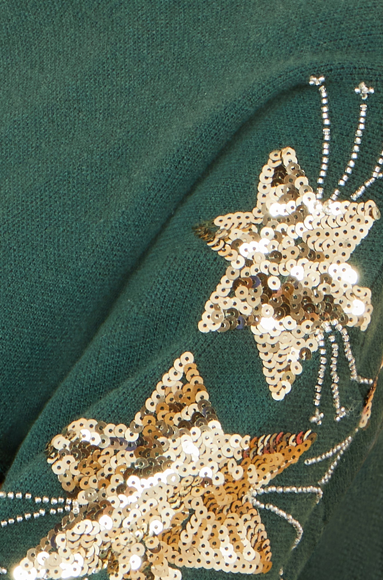 Green Relaxed Fit Jumper With Sequin Star Sleeves