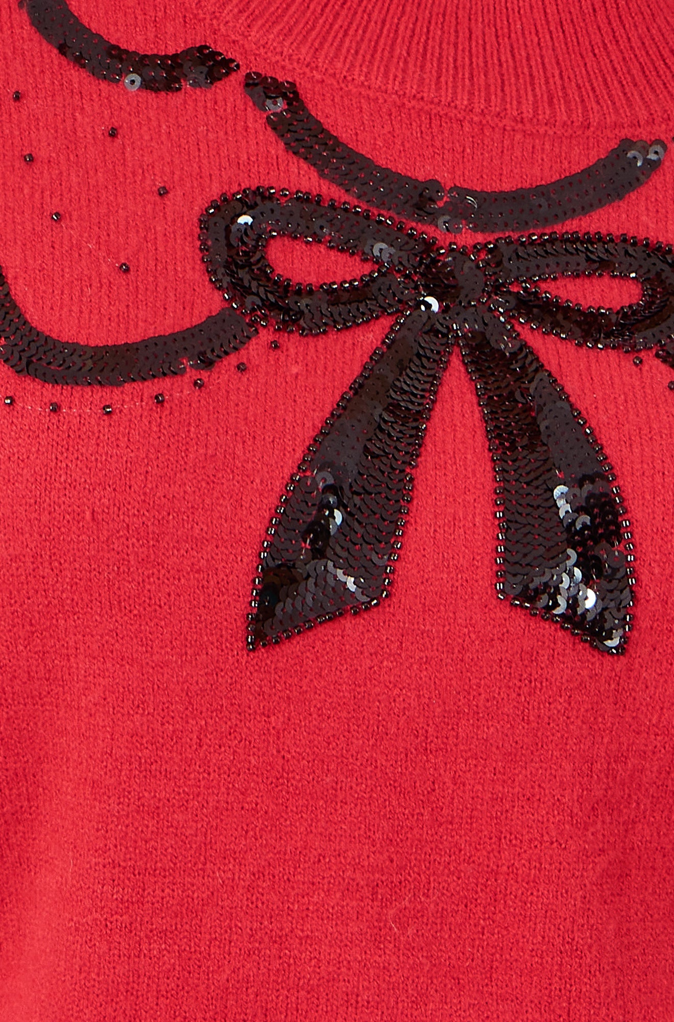 Red Sequinned Bow Neckline Jumper