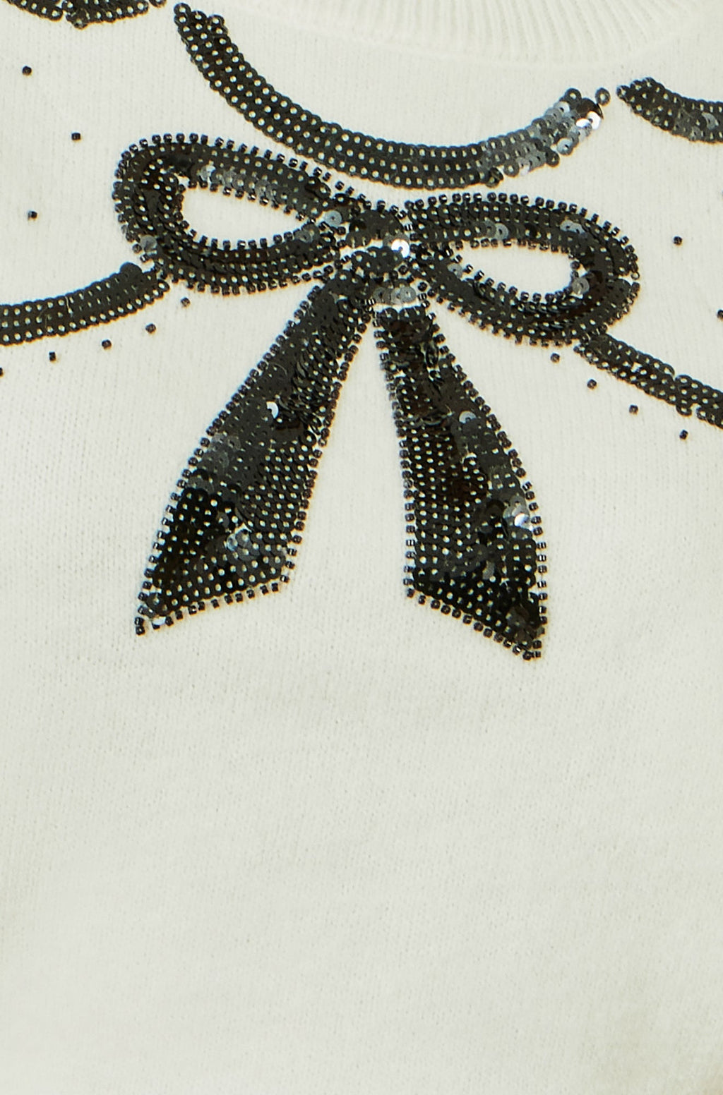 White Sequinned Bow Neckline Jumper