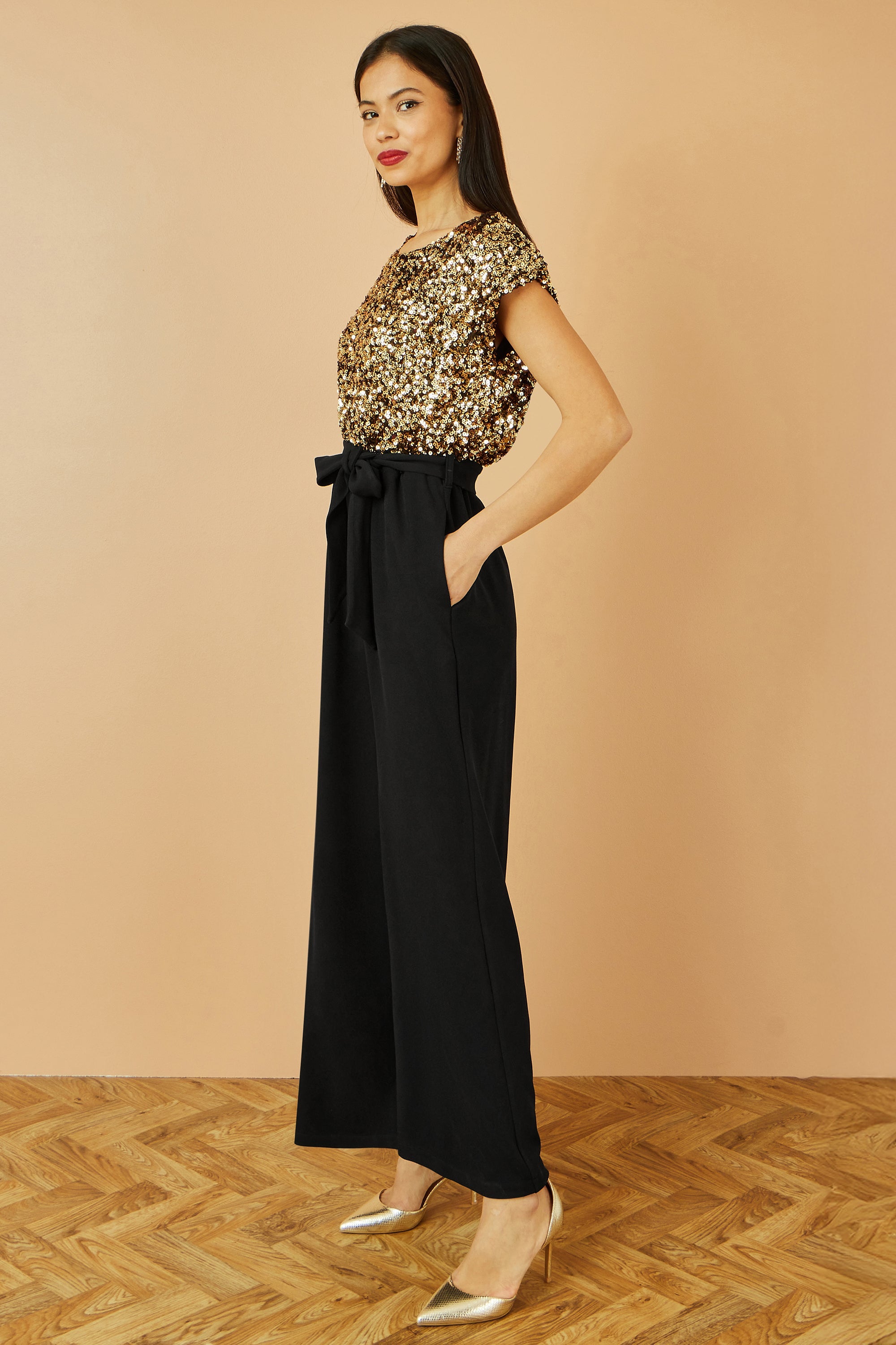 Gold Sequin Top Stretch Jumpsuit