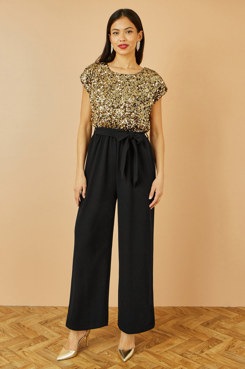 Gold Sequin Top Stretch Jumpsuit