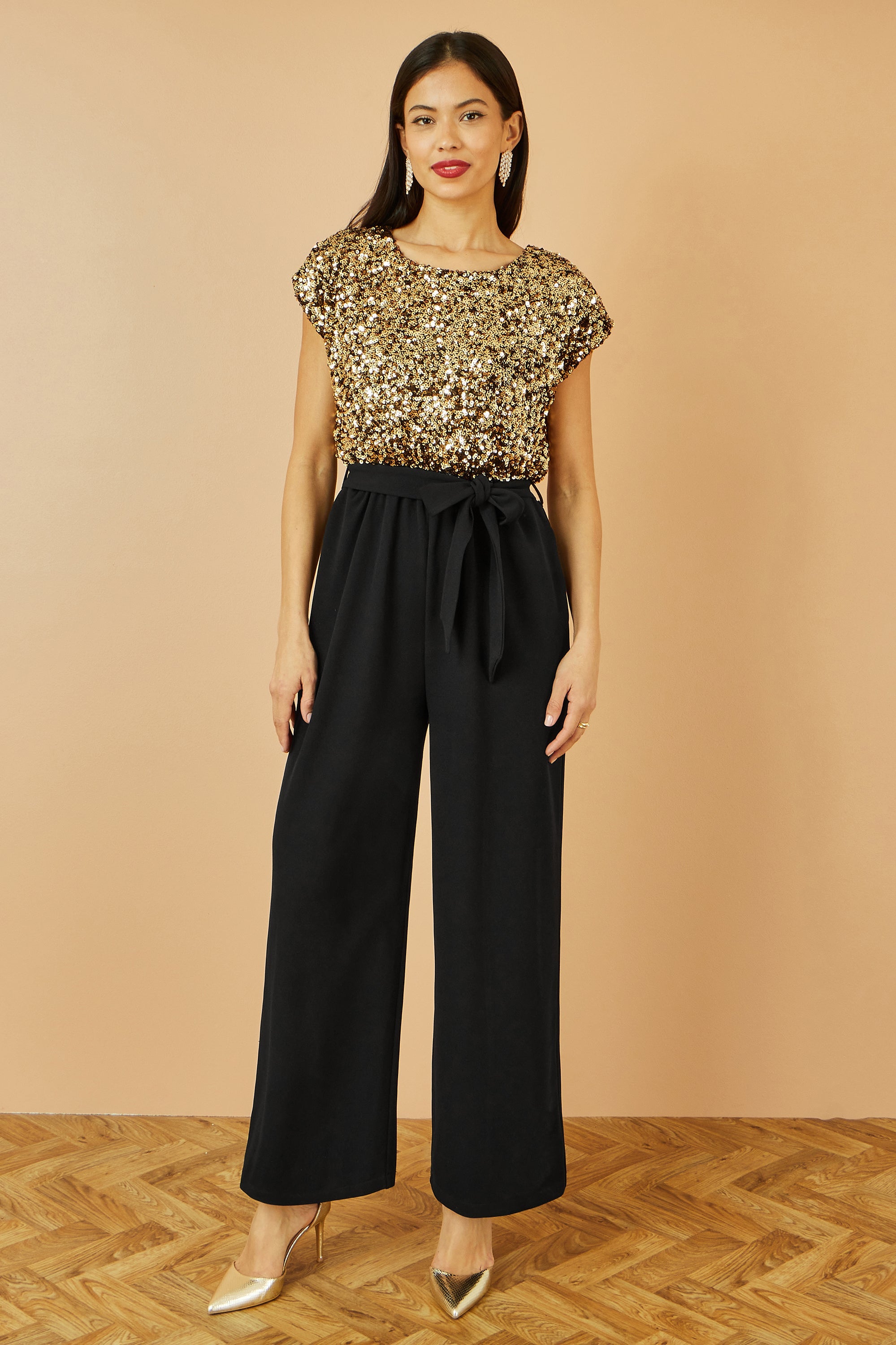Gold Sequin Top Stretch Jumpsuit
