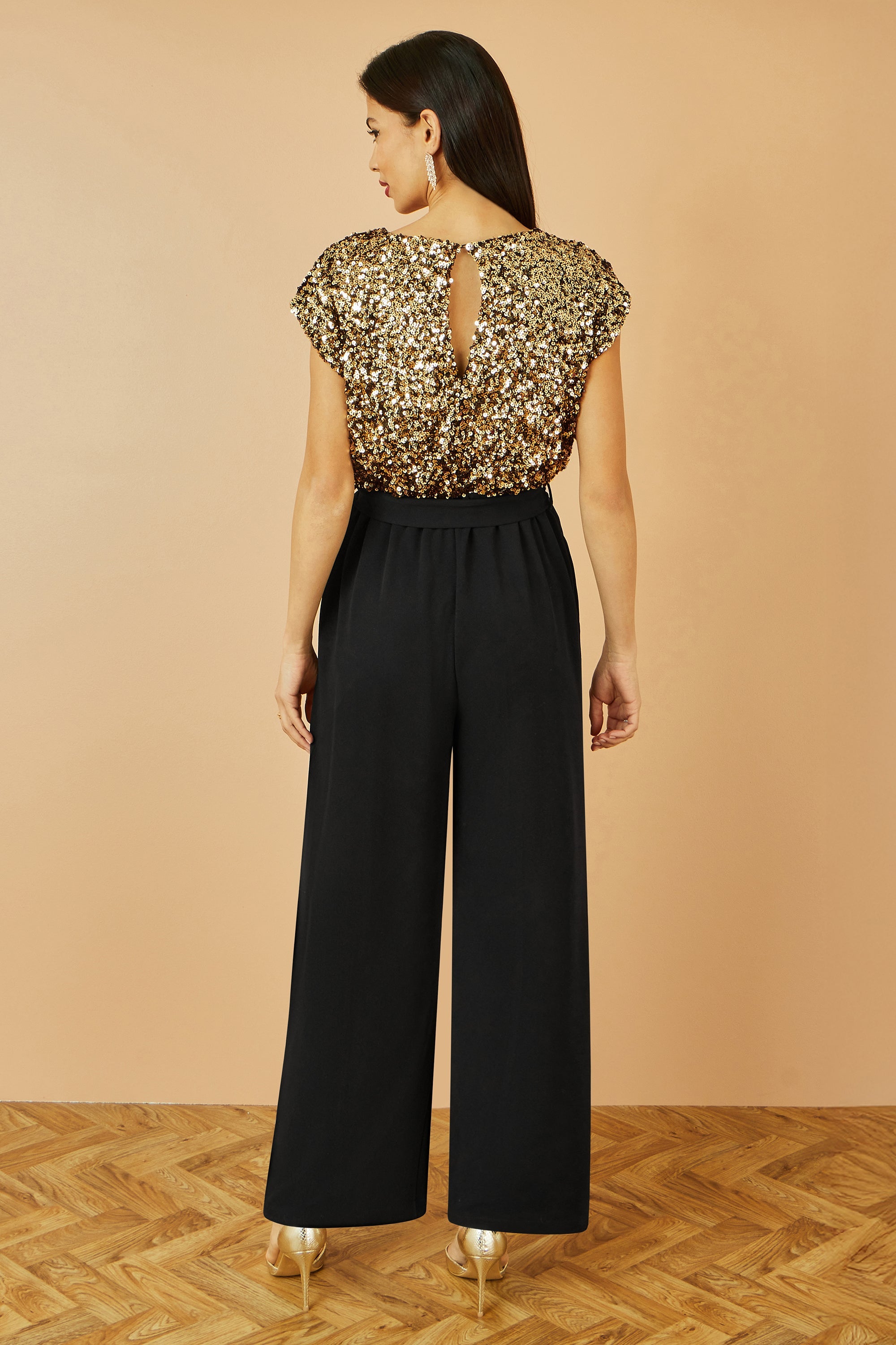 Gold Sequin Top Stretch Jumpsuit