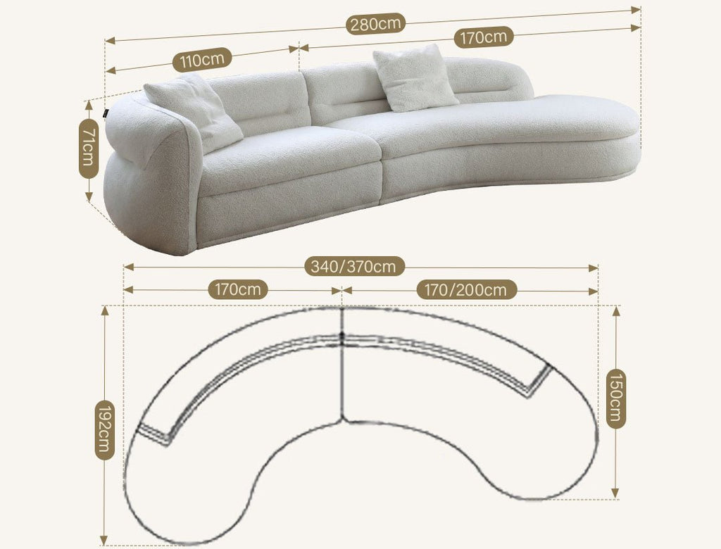 Yannik Four Seater Curved Sofa, Green - Miola