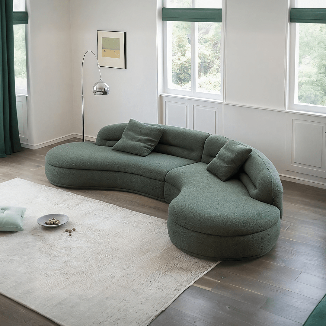 Yannik Four Seater Curved Sofa, Green - Miola