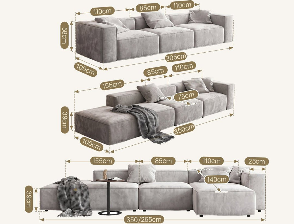 Yetta Three Seater, Four Seater Sofa, Corner Sofa, Grey Velvet - Miola