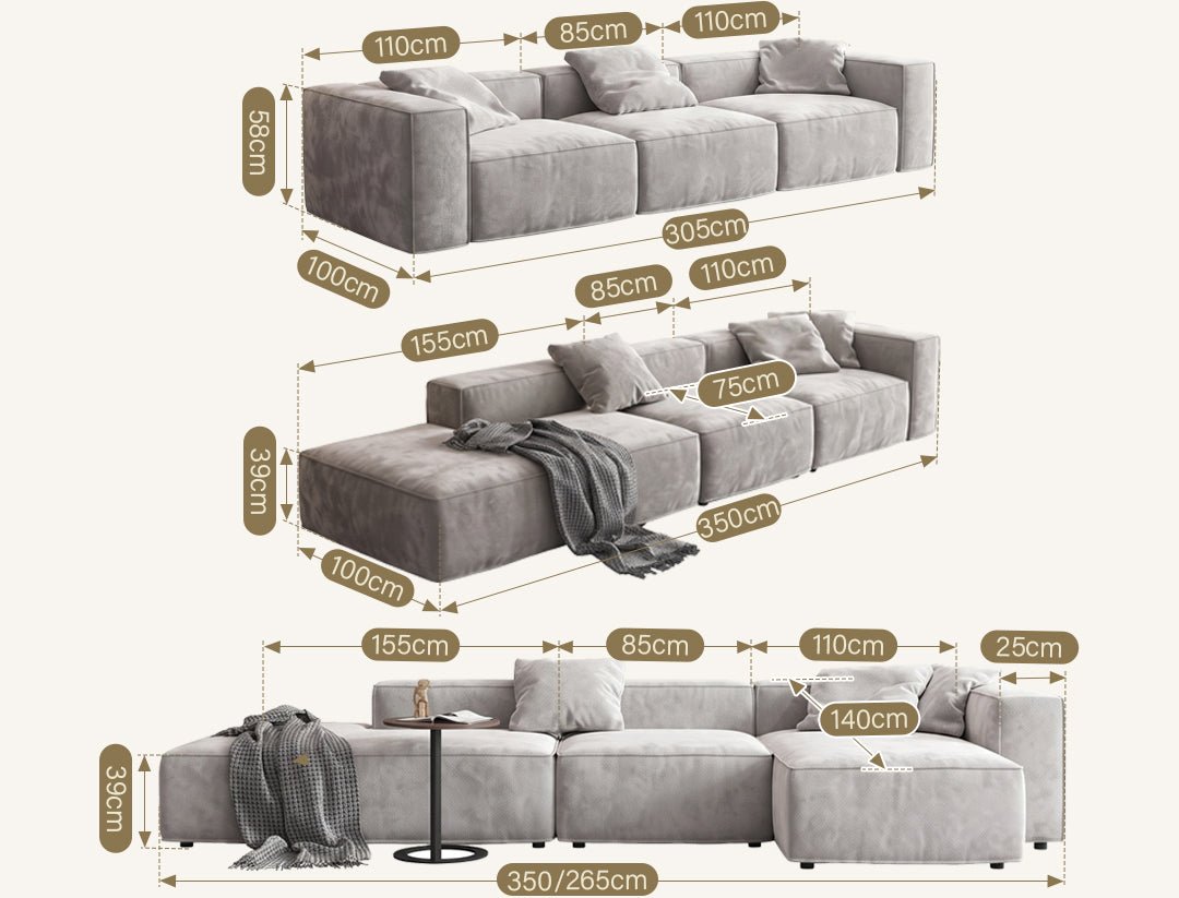 Yetta Three Seater, Four Seater Sofa, Corner Sofa, Grey Velvet - Miola