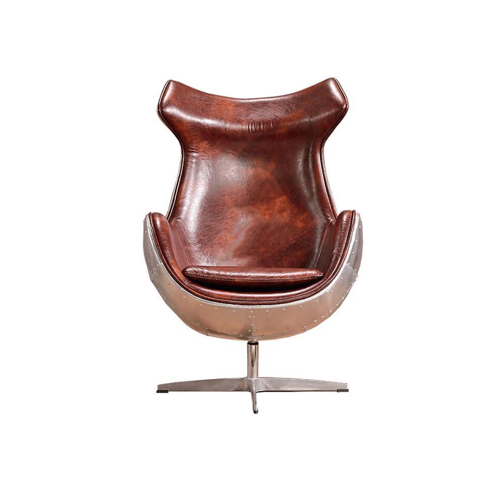 Aviator Egg Chair, Brown Leather & Aluminium - Miola