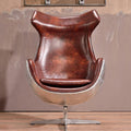 Aviator Egg Chair, Brown Leather & Aluminium - Miola