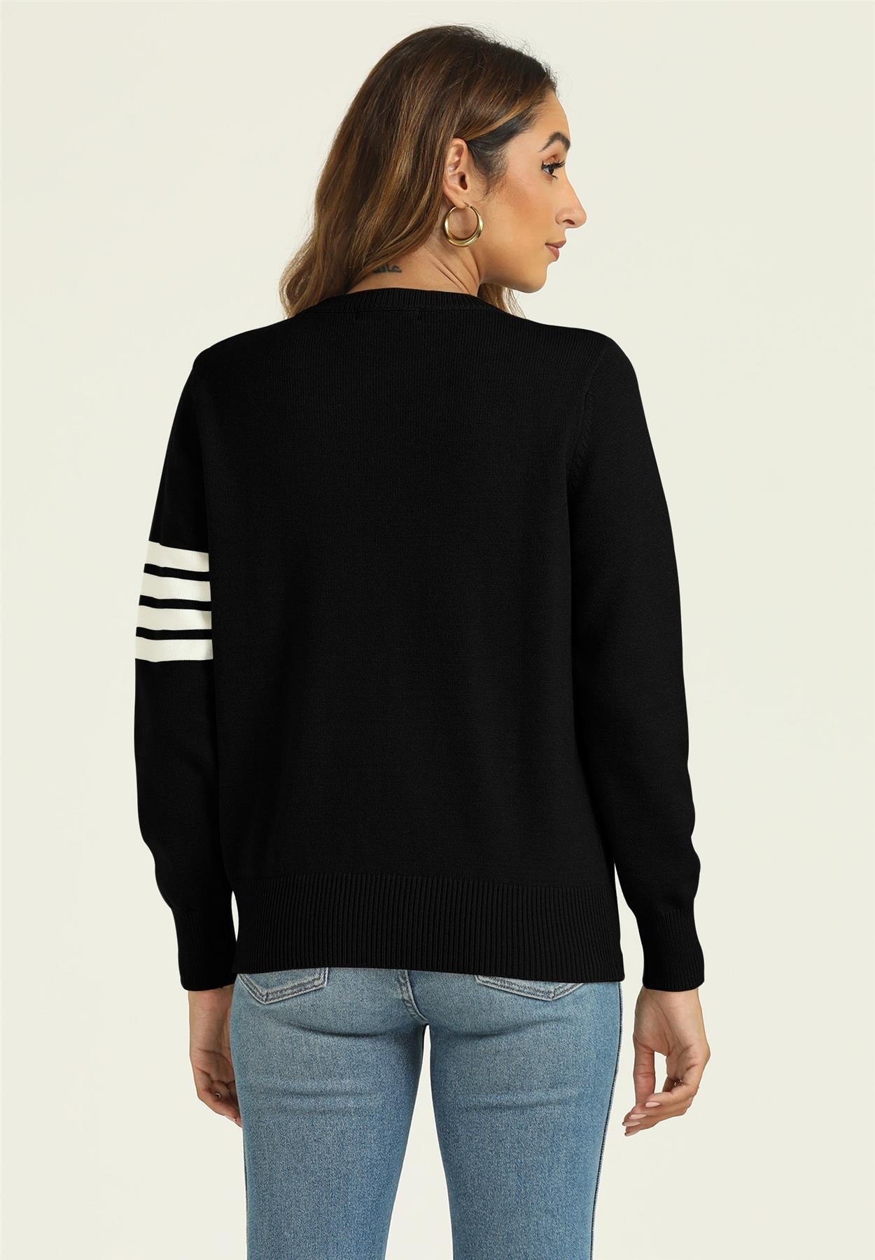 Stripe Pattern Jumper Top In Black
