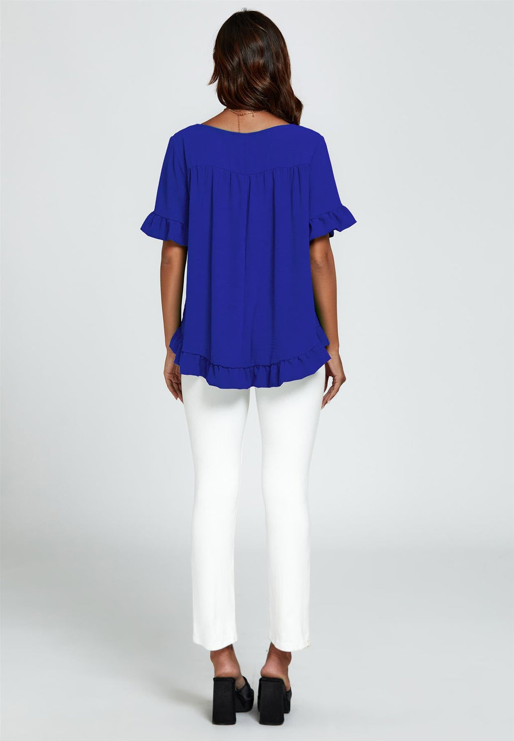 Frill Detail Short Sleeves Top In Royal Blue