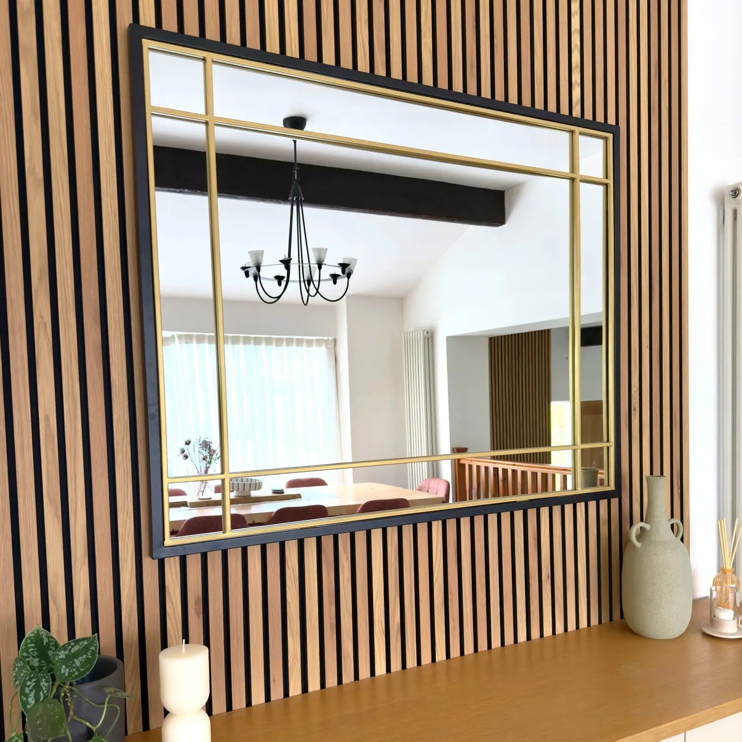 Black & Gold Metal Rectangle Window Mirror