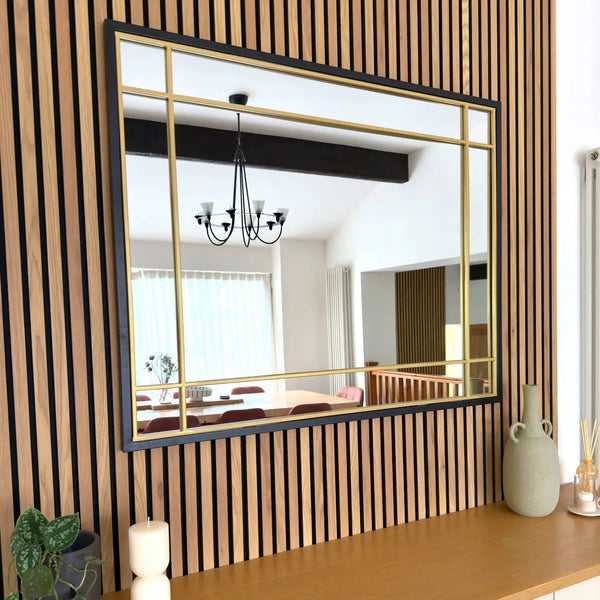Black & Gold Metal Rectangle Window Mirror - Miola