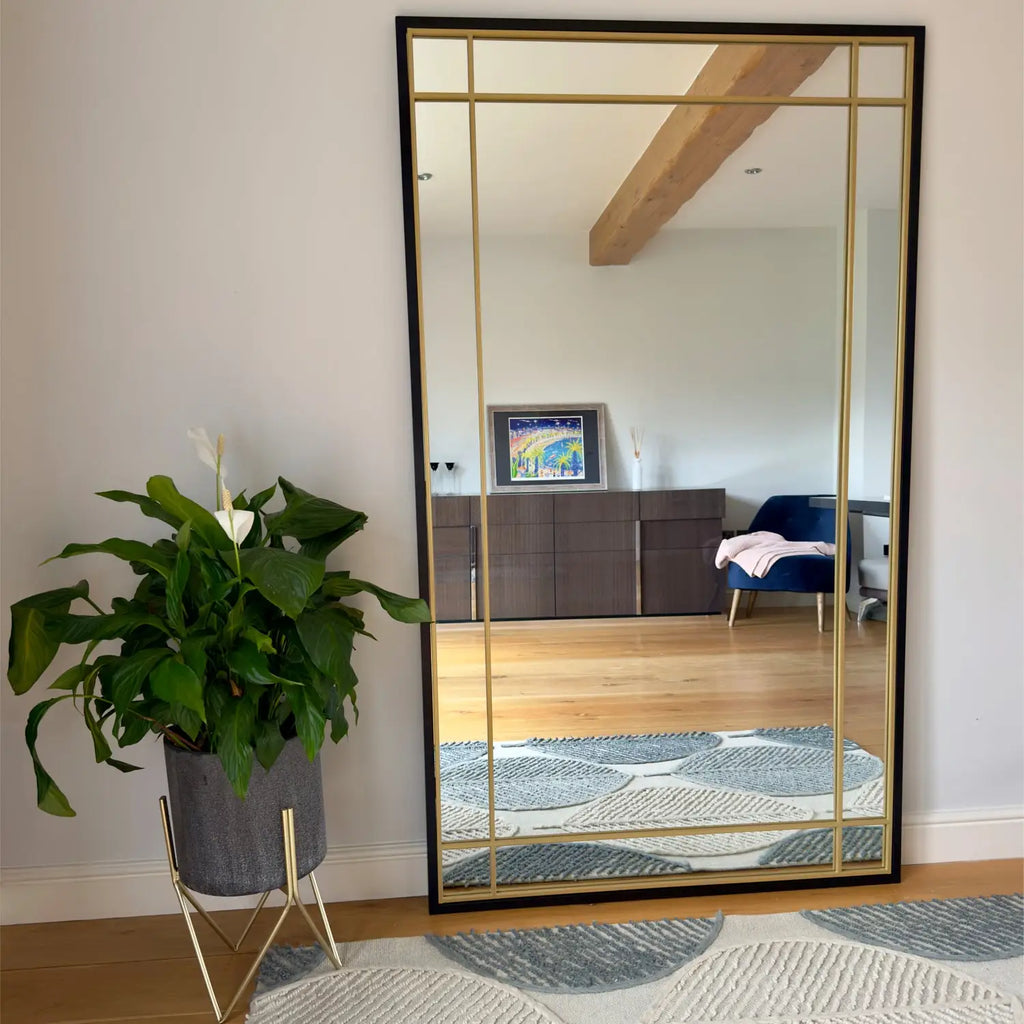 Black & Gold Metal Window Mirror