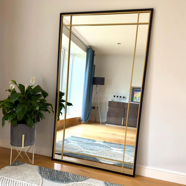 Black & Gold Metal Window Mirror - Miola