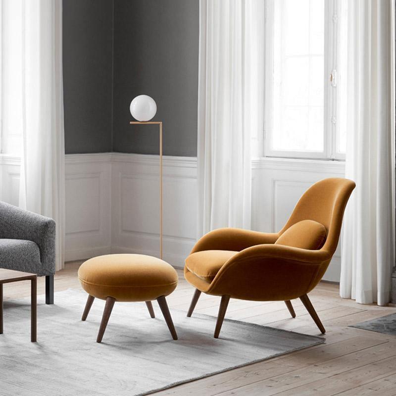 Fredericia Swoon Armchair And Footstool, Velvet - Miola