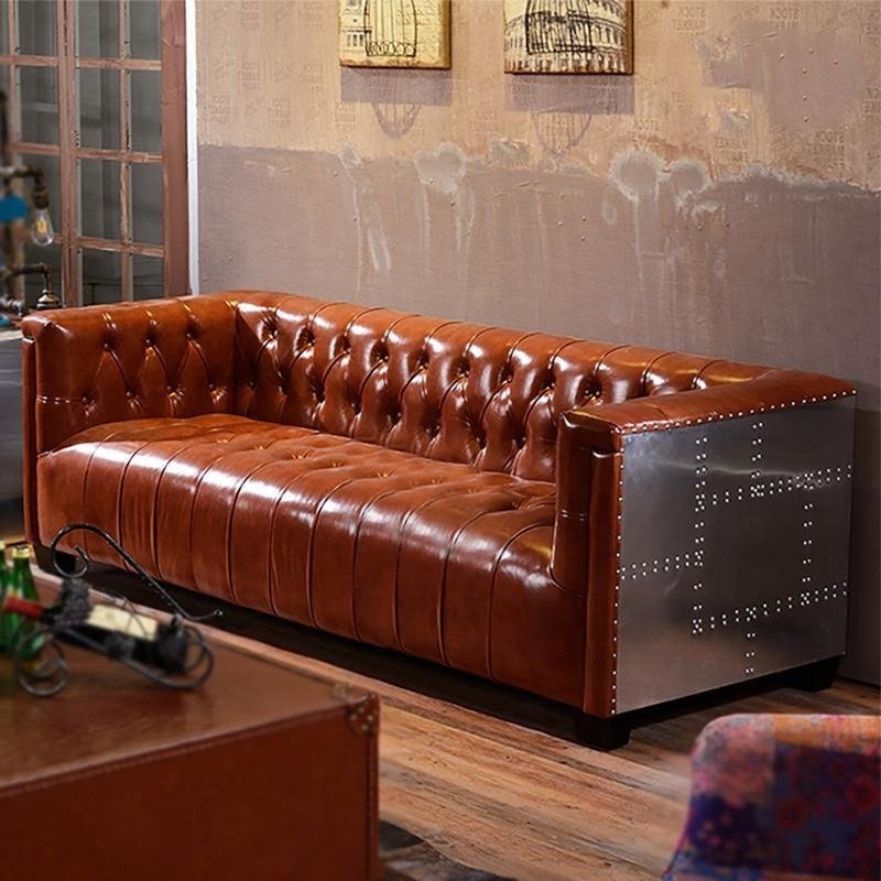 Aviator Three Seater Sofa, Real Leather And Aluminium - Miola