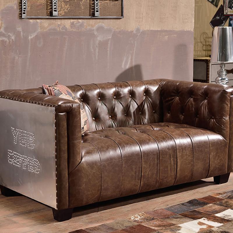 Aviator Three Seater Sofa, Real Leather And Aluminium - Miola