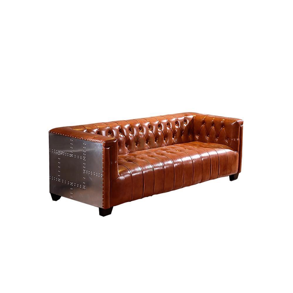Aviator Three Seater Sofa, Real Leather And Aluminium - Miola