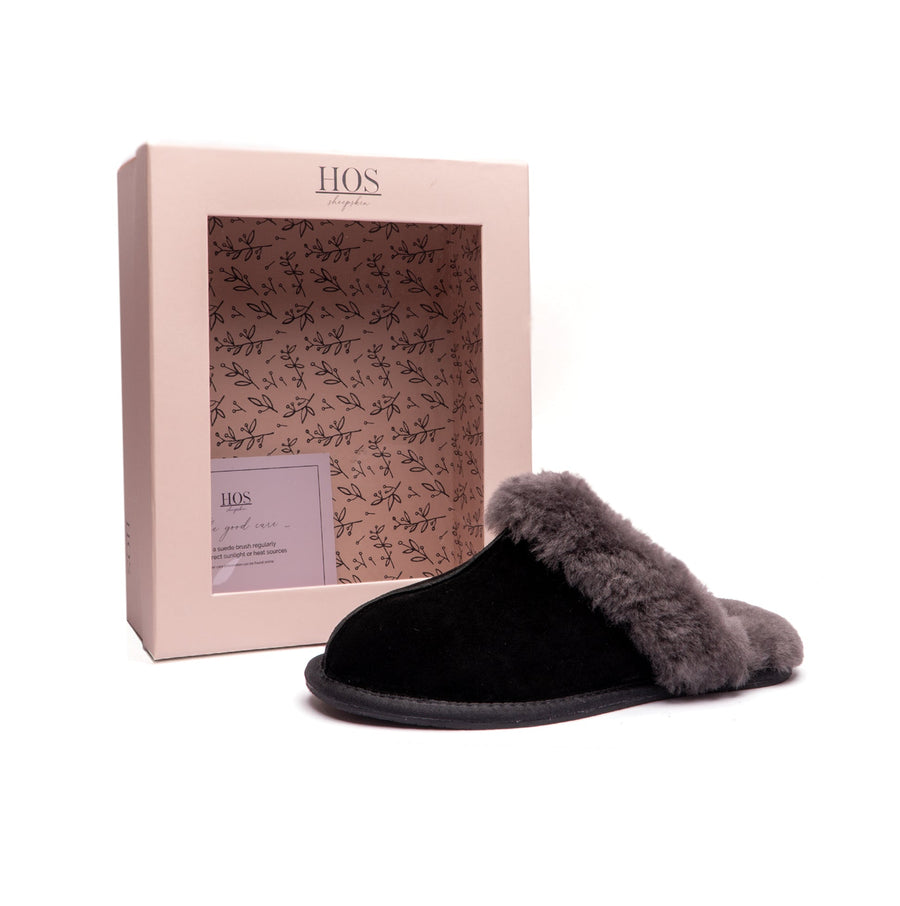 Real Sheepskin Mule Slippers Black
