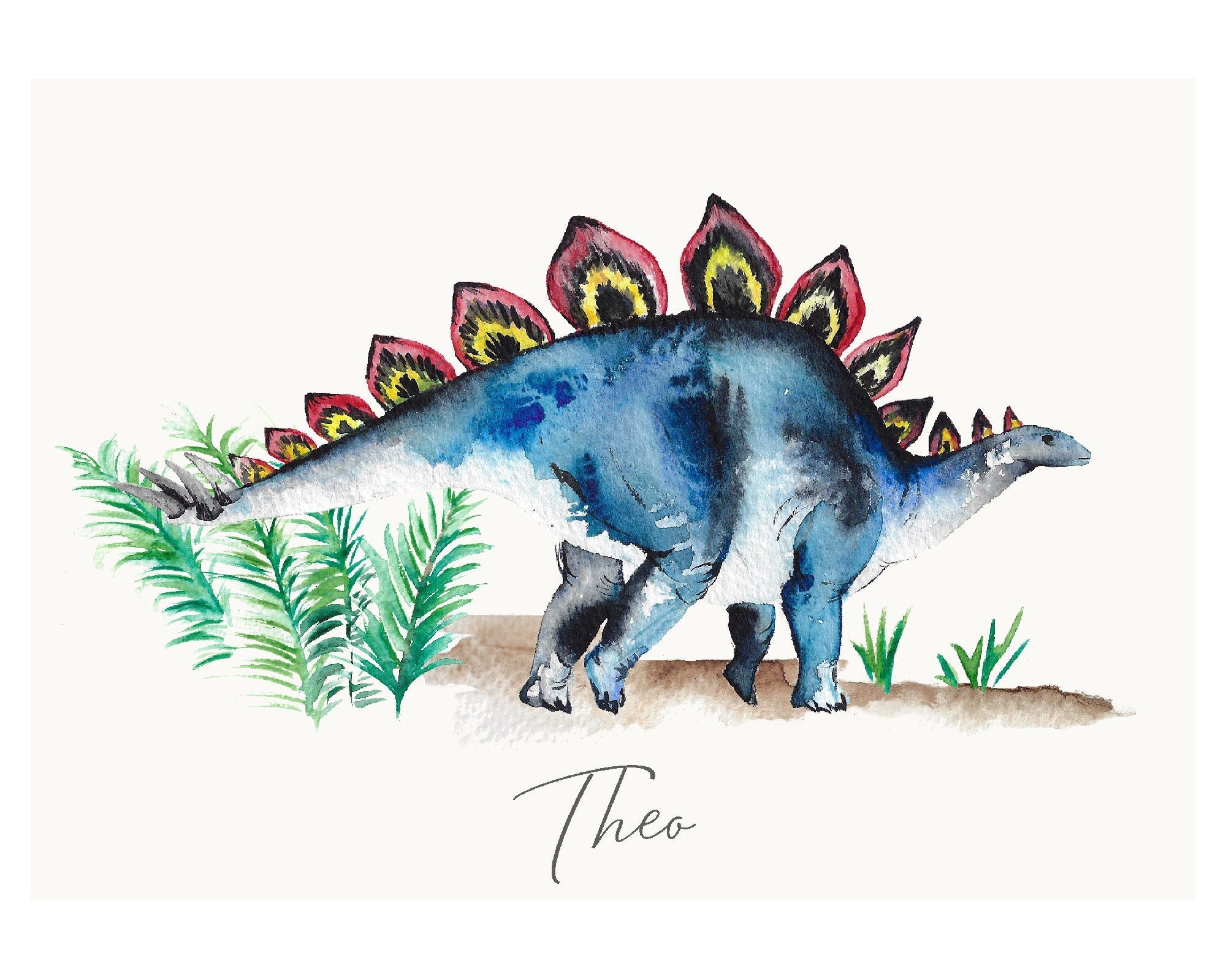 Personalised Watercolour Stegosaurus Dinosaur Art Print