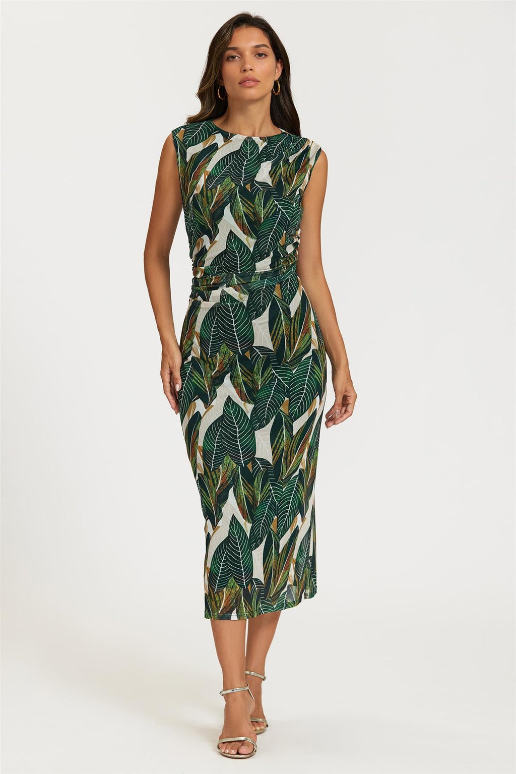 Leaf Print Mesh Maxi Dress in Green - Miola