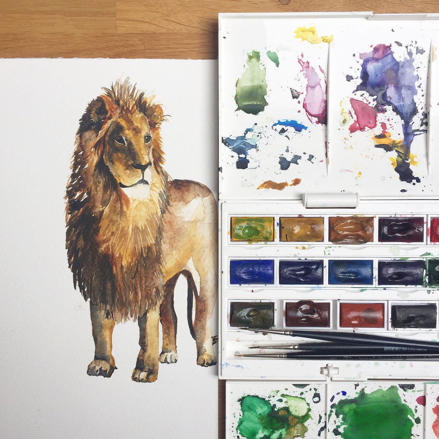 Watercolour Lion Fine Art Print