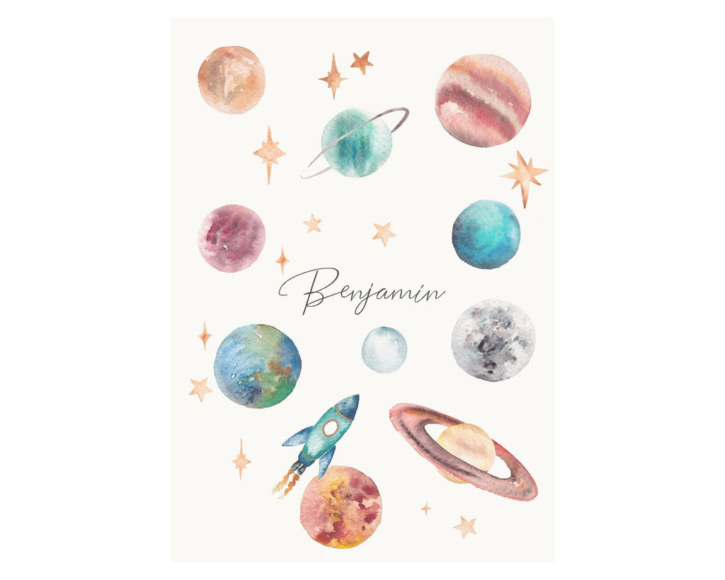 Personalised Watercolour Planets and Outer Space Print