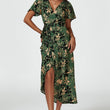 Load image into Gallery viewer, Abstract Floral Wrap Maxi Dress In Olive
