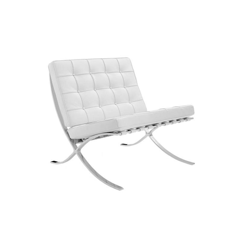 Barcelona Chair And Ottoman, White Leather - Miola