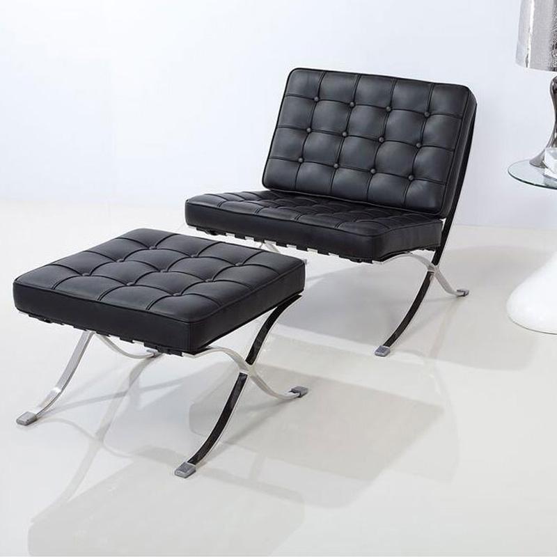 Barcelona Chair And Ottoman, White Leather - Miola