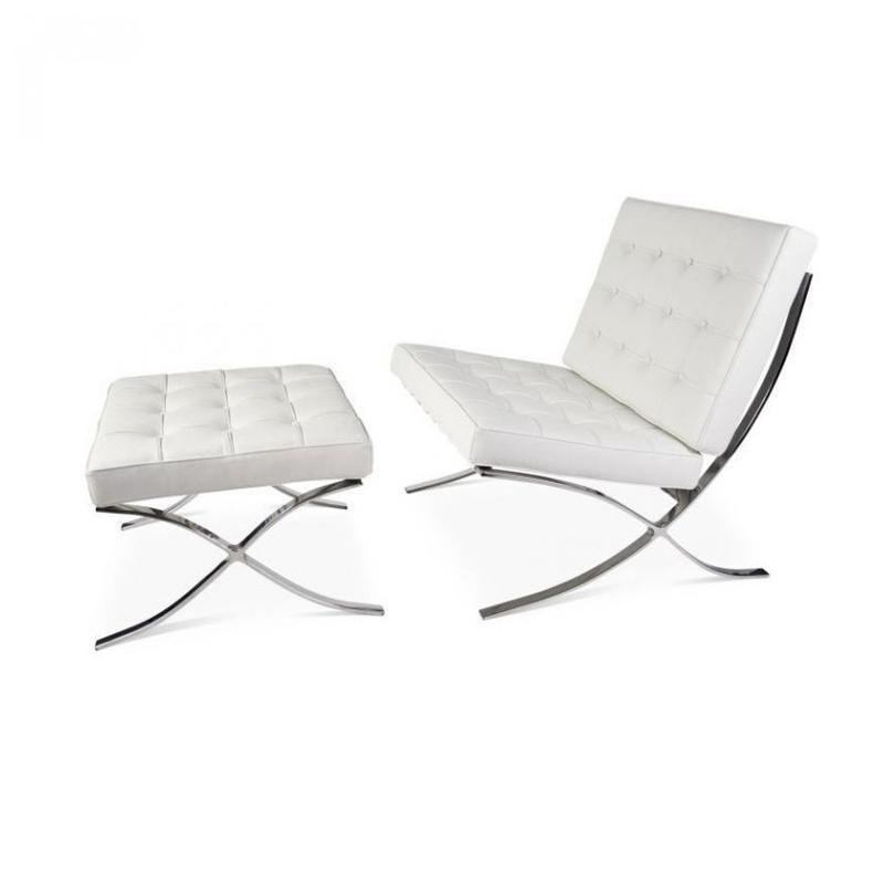 Barcelona Chair And Ottoman, White Leather - Miola